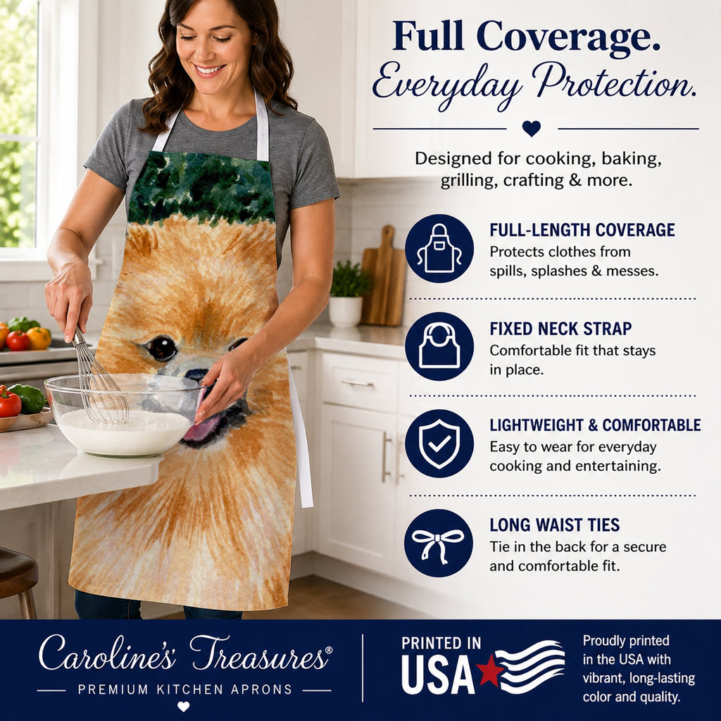 Pomeranian Apron Cooking Kitchen Server Baking Crafts Gardening for Adult Women Men, Unisex, Large, Multicolor