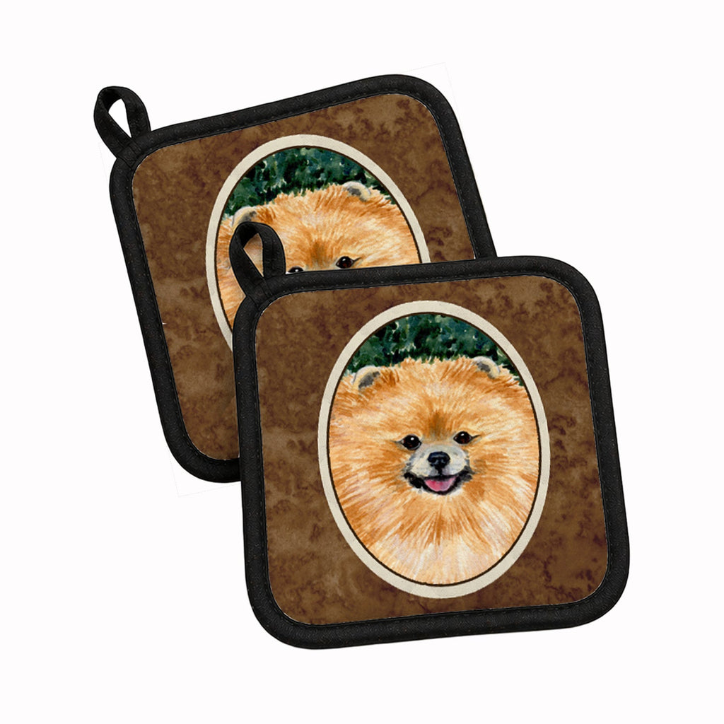 Pomeranian Pot Holder Set of 2 Heat Resistant Quilted Hot Pads 7.5 x 7.5 Inch, Insulated Kitchen Trivets for Cooking & Baking
