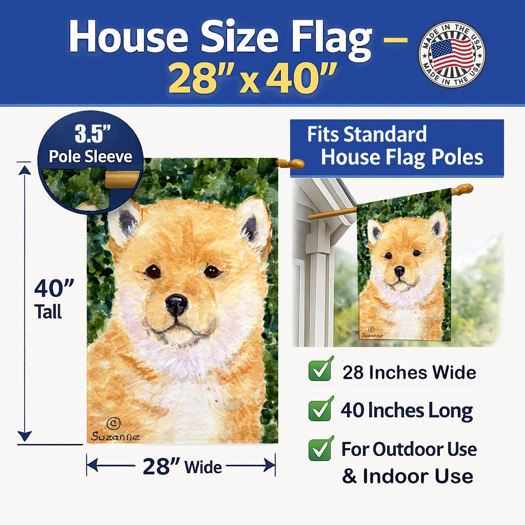 Shiba Inu House Flag 28x40 Porch Sleeve Pole Decorative Outside Yard Banner Artwork Wall Hanging, Polyester