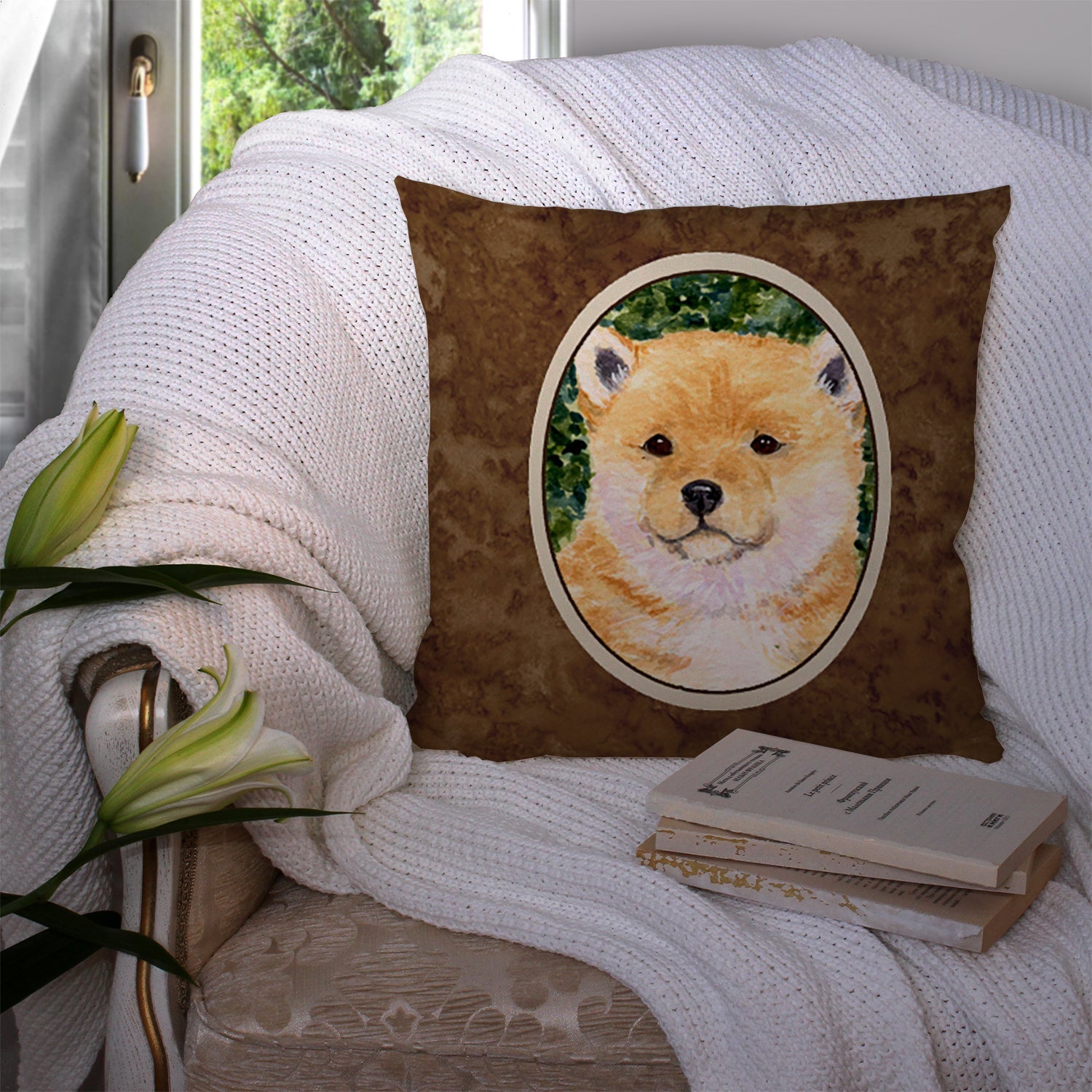 Shiba Inu Decorative Throw Pillow 14x14 Indoor Outdoor Accent Cushion, Fabric Cover with Insert for Sofa, Bed, Porch & Living Room