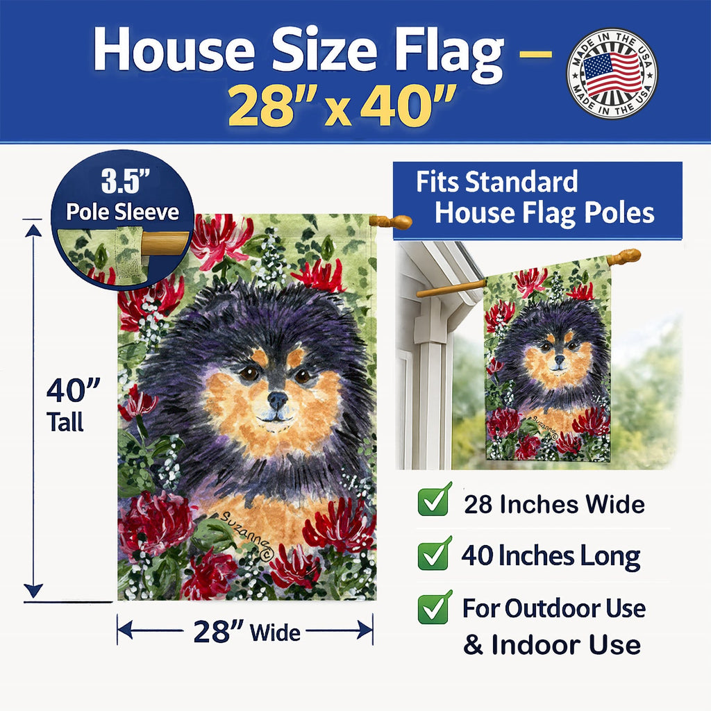 Pomeranian House Flag 28x40 Porch Sleeve Pole Decorative Outside Yard Banner Artwork Wall Hanging, Polyester