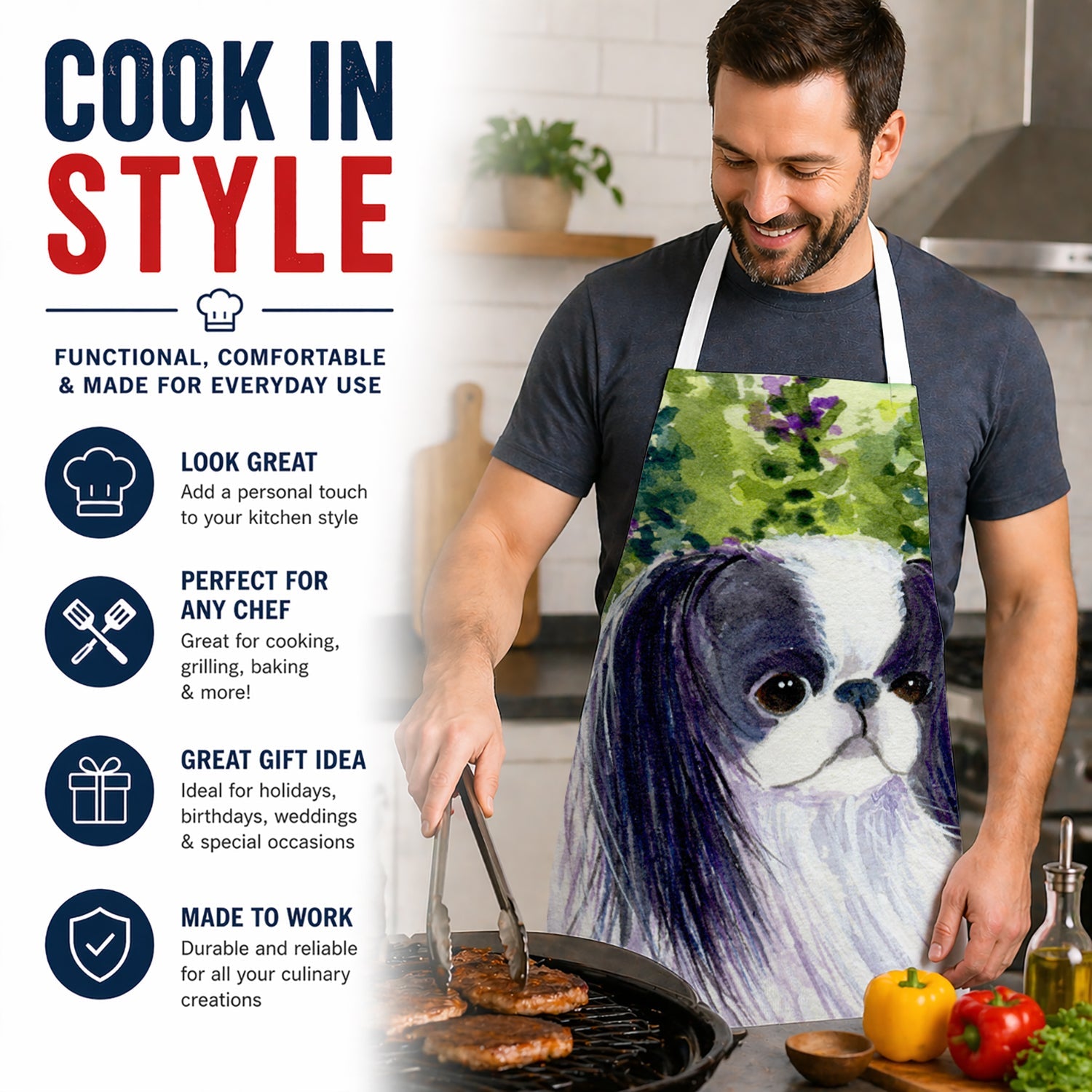 Japanese Chin Apron Cooking Kitchen Server Baking Crafts Gardening for Adult Women Men, Unisex, Large, Multicolor
