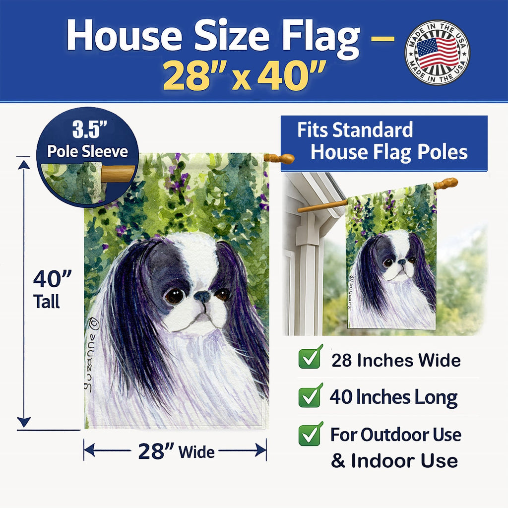 Japanese Chin House Flag 28x40 Porch Sleeve Pole Decorative Outside Yard Banner Artwork Wall Hanging, Polyester
