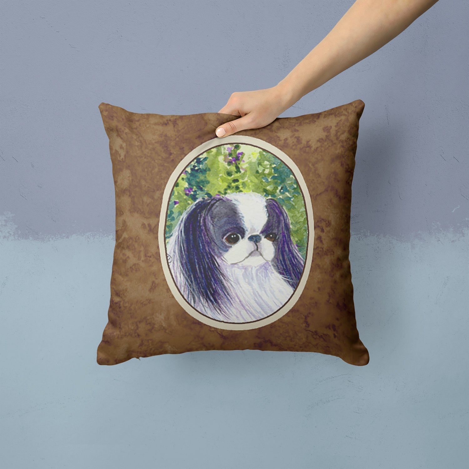 Japanese Chin Decorative Throw Pillow 14x14 Indoor Outdoor Accent Cushion, Fabric Cover with Insert for Sofa, Bed, Porch & Living Room