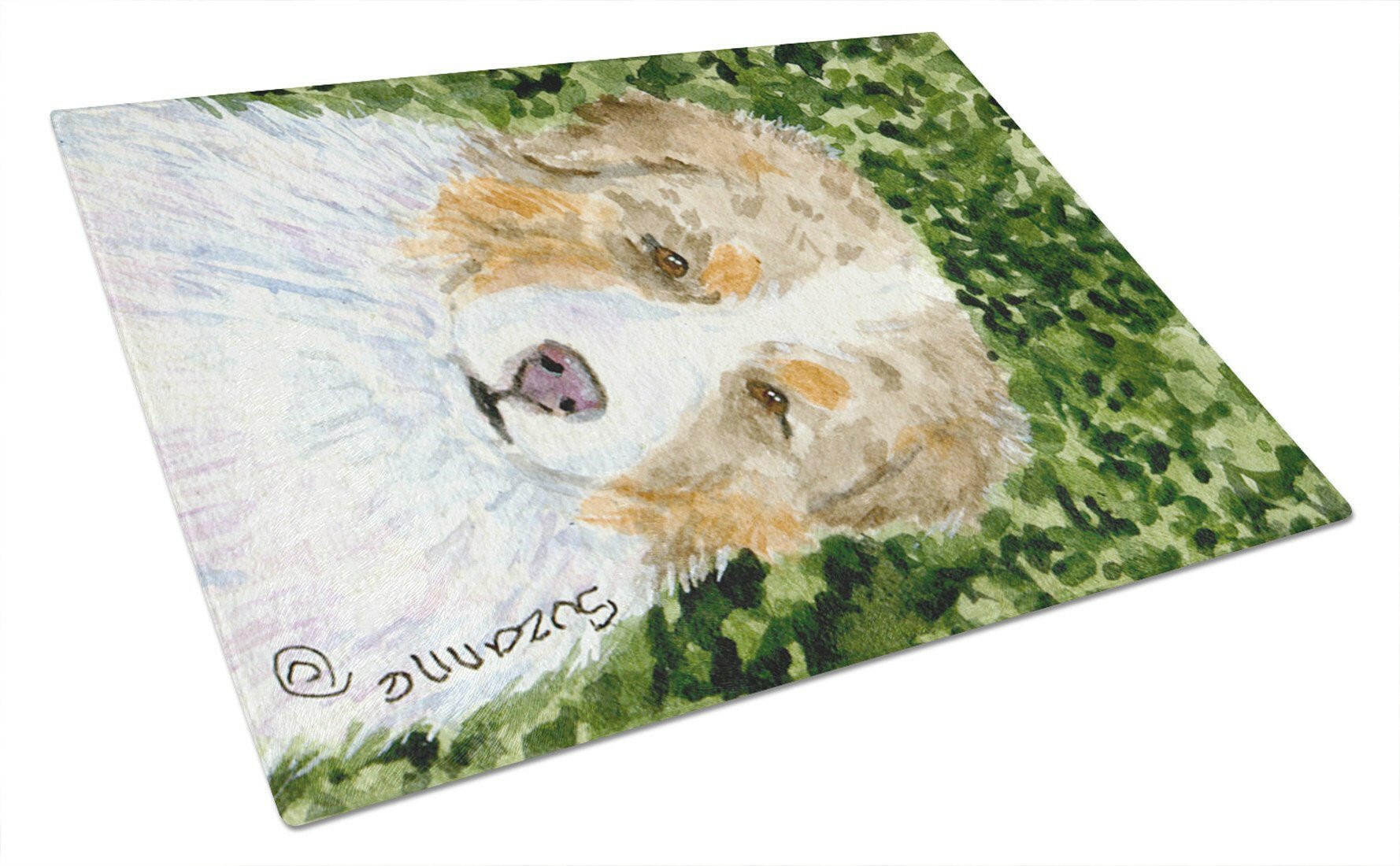 Australian Shepherd Cutting Board Tempered Glass Kitchen Cutting Surface, Heat Resistant Chopping, Non-Slip Feet, Food Prep & Serving