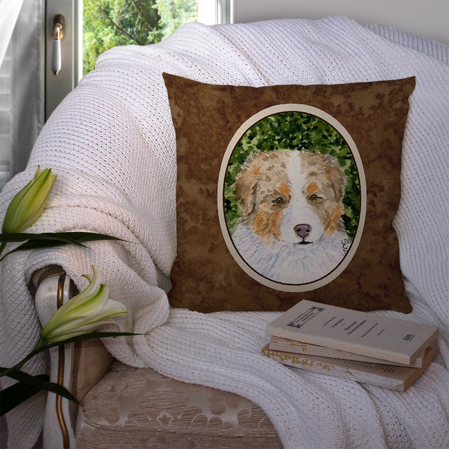 Australian Shepherd Decorative Throw Pillow 14x14 Indoor Outdoor Accent Cushion, Fabric Cover with Insert for Sofa, Bed, Porch & Living Room
