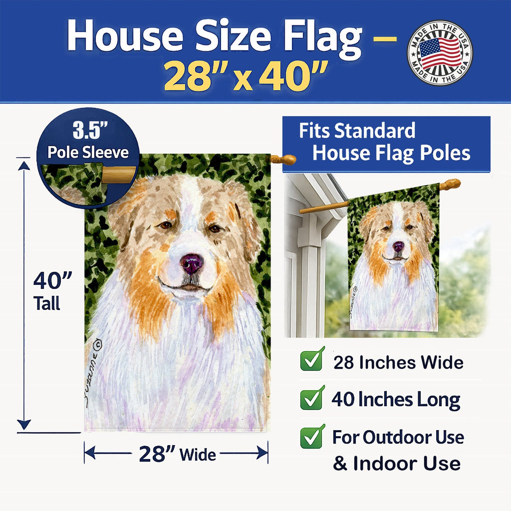Australian Shepherd House Flag 28x40 Porch Sleeve Pole Decorative Outside Yard Banner Artwork Wall Hanging, Polyester