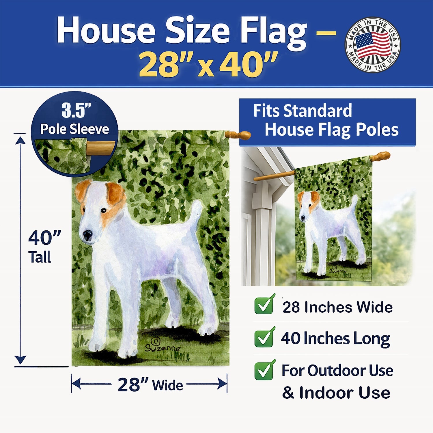 Jack Russell Terrier House Flag 28x40 Porch Sleeve Pole Decorative Outside Yard Banner Artwork Wall Hanging, Polyester