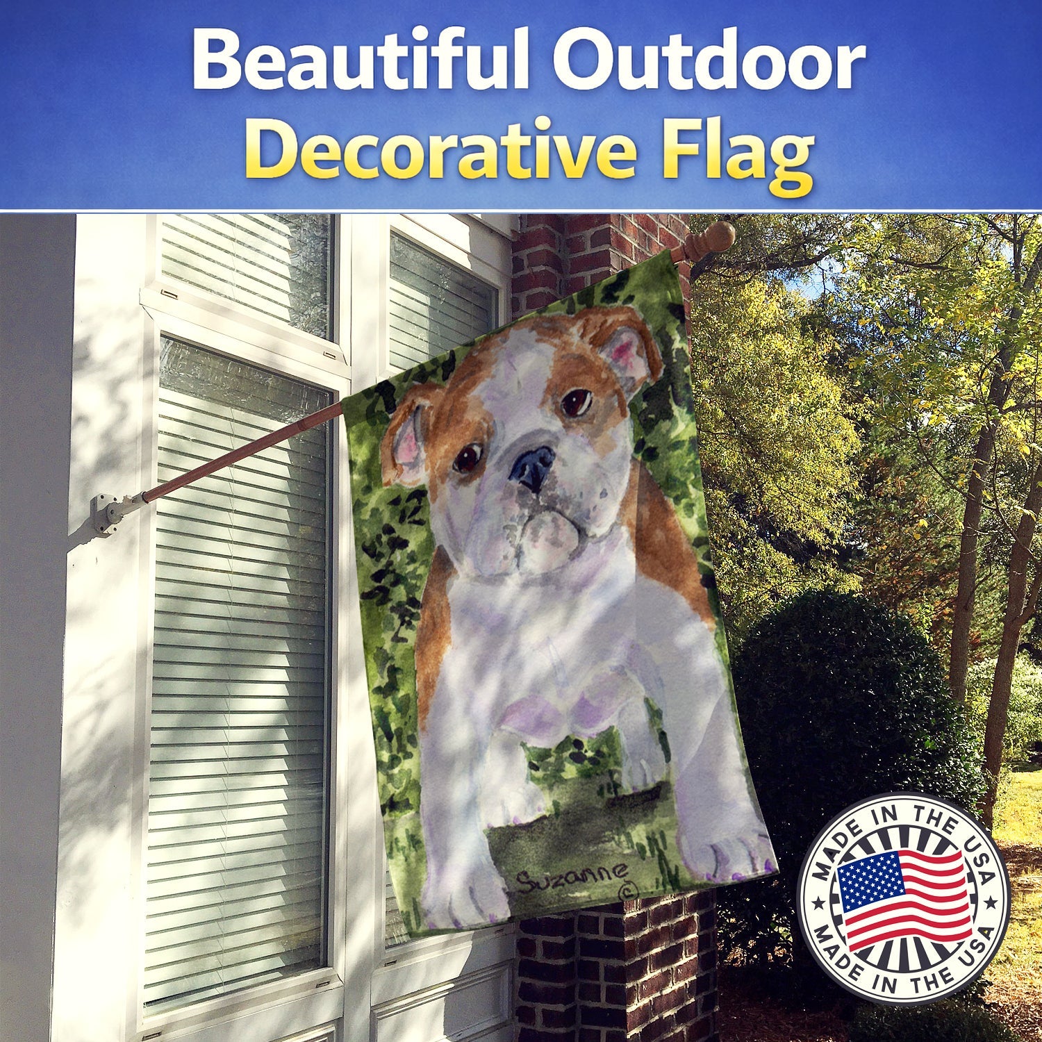 English Bulldog House Flag 28x40 Porch Sleeve Pole Decorative Outside Yard Banner Artwork Wall Hanging, Polyester