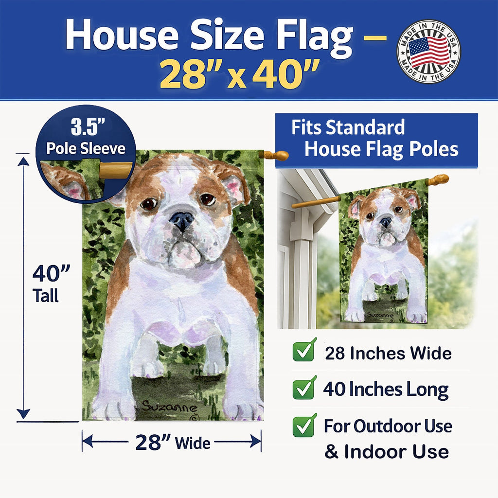 English Bulldog House Flag 28x40 Porch Sleeve Pole Decorative Outside Yard Banner Artwork Wall Hanging, Polyester