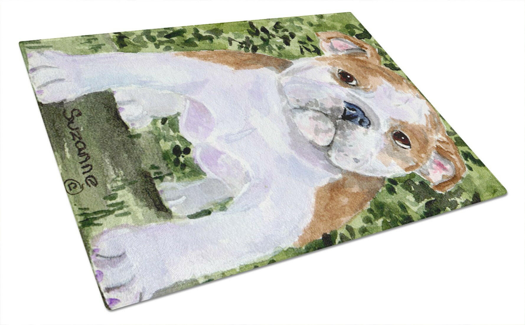 English Bulldog Cutting Board Tempered Glass Kitchen Cutting Surface, Heat Resistant Chopping, Non-Slip Feet, Food Prep & Serving