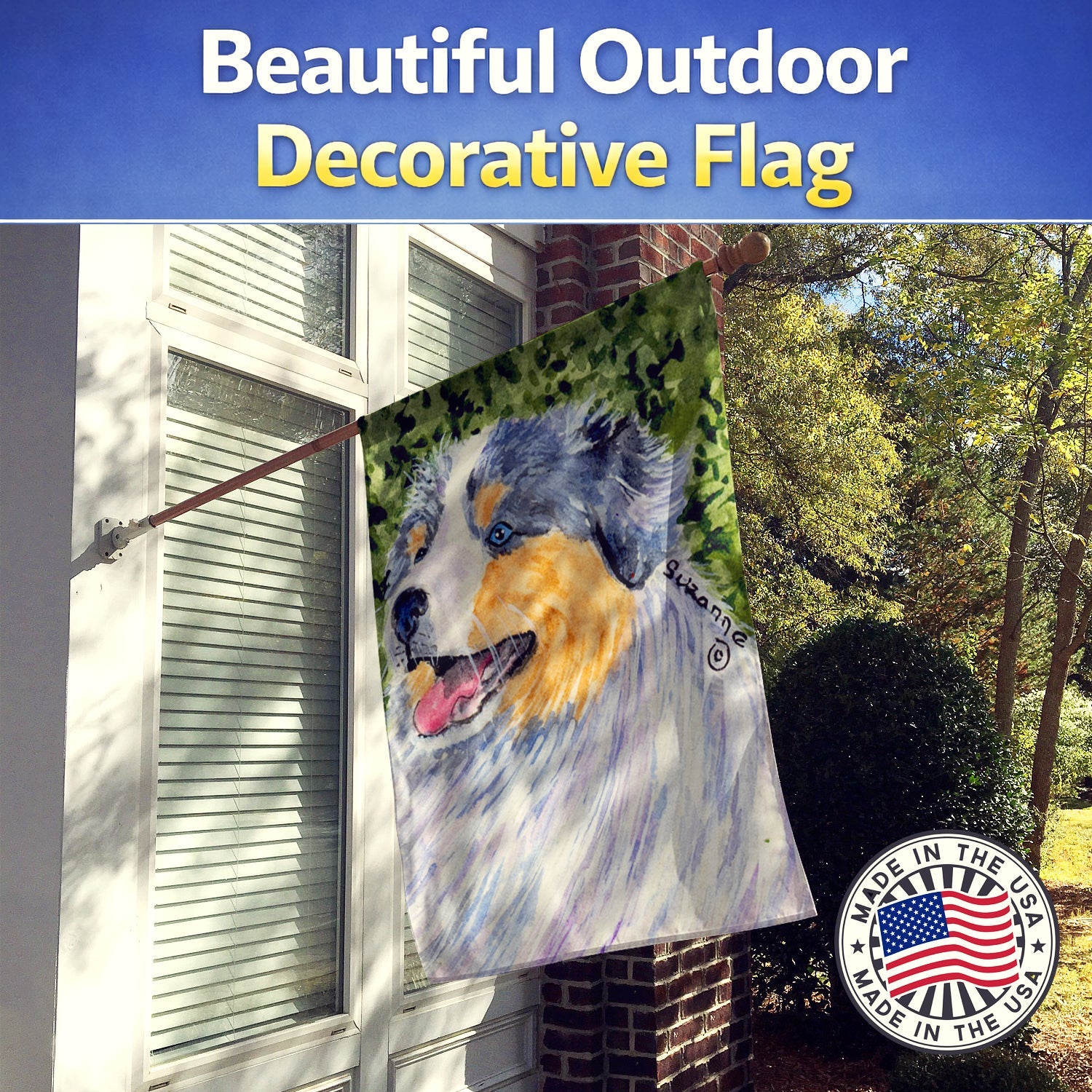 Australian Shepherd House Flag 28x40 Porch Sleeve Pole Decorative Outside Yard Banner Artwork Wall Hanging, Polyester