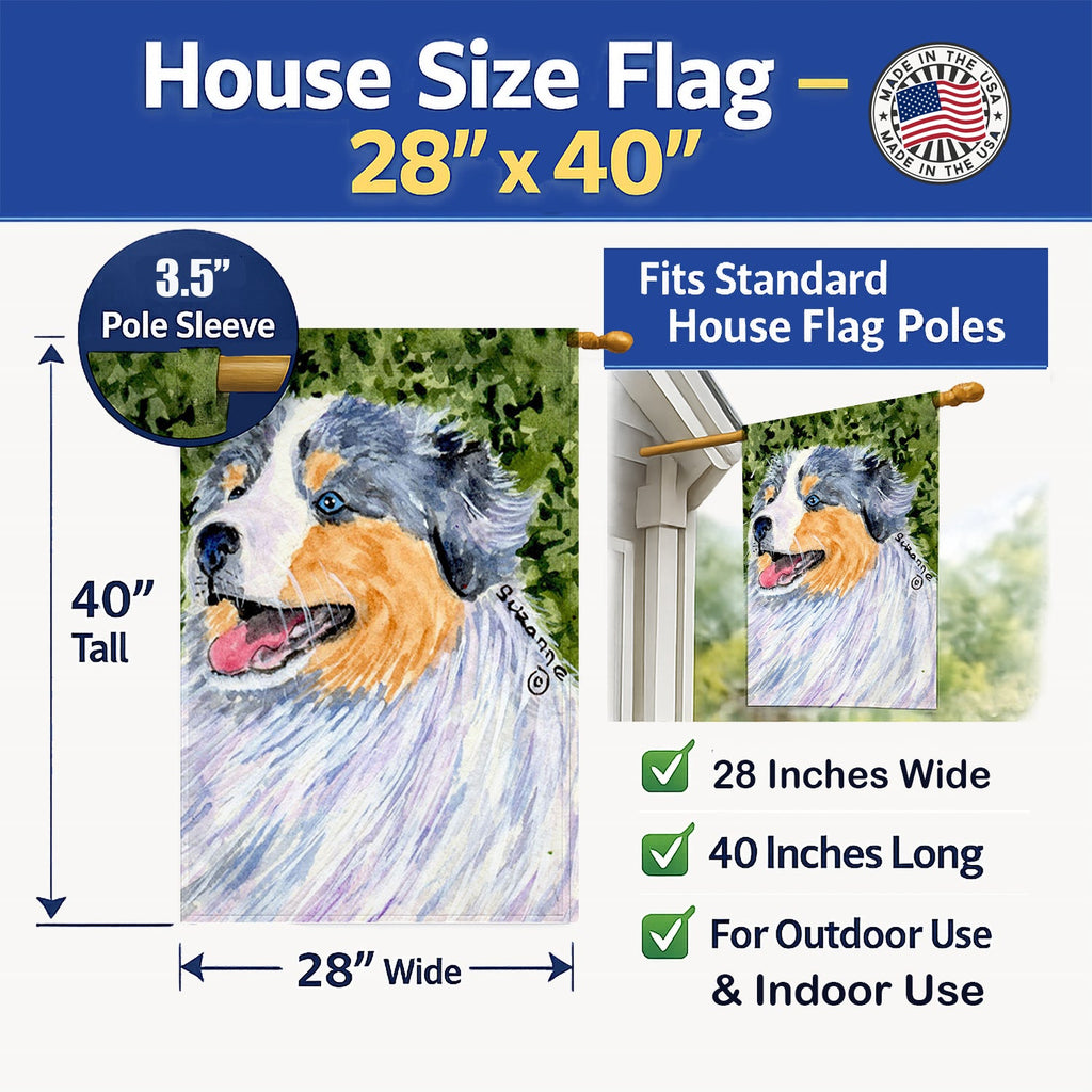 Australian Shepherd House Flag 28x40 Porch Sleeve Pole Decorative Outside Yard Banner Artwork Wall Hanging, Polyester