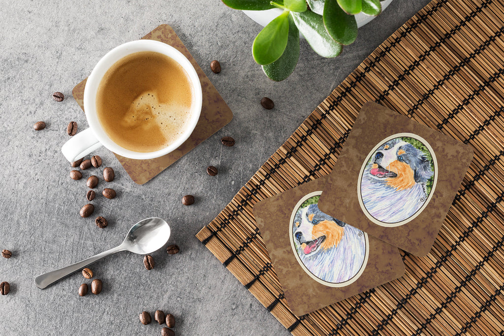 Australian Shepherd Foam Coasters Set of 4 Cup Coasters for Indoor Outdoor, Tabletop Protection, Anti Slip, Mouse pad Material