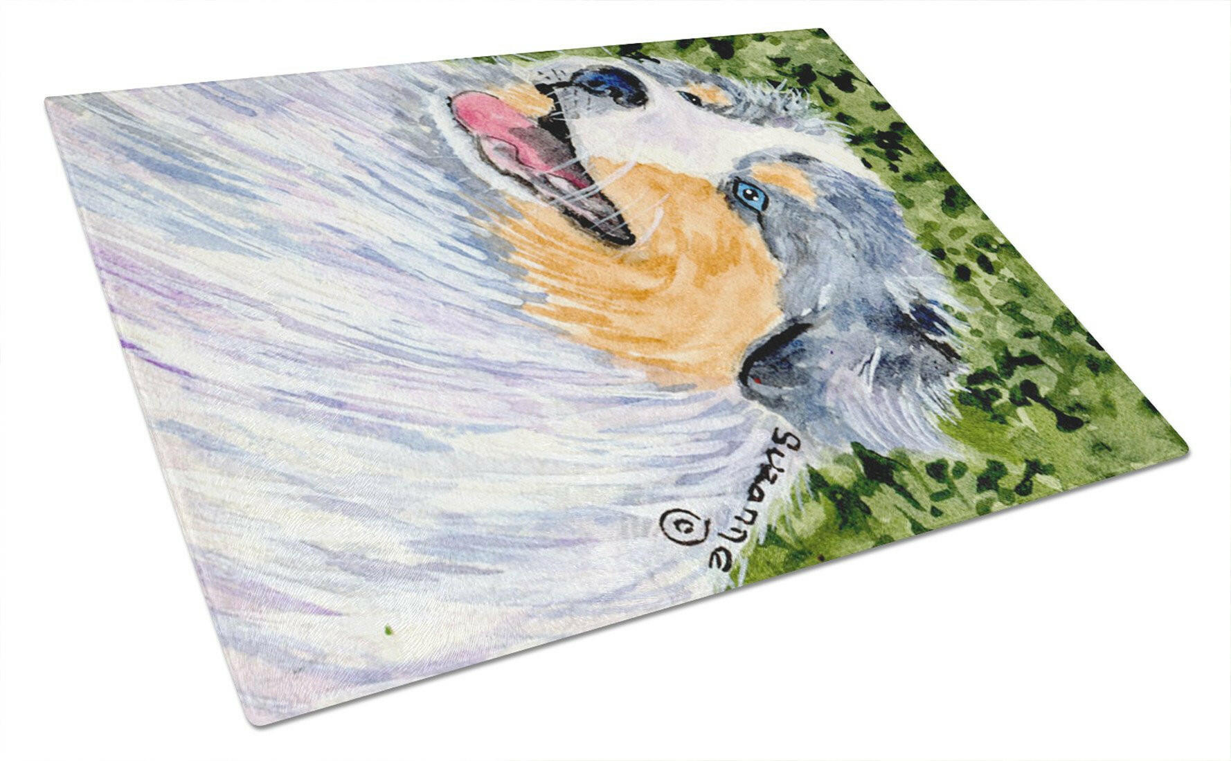 Australian Shepherd Cutting Board Tempered Glass Kitchen Cutting Surface, Heat Resistant Chopping, Non-Slip Feet, Food Prep & Serving