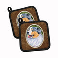 Australian Shepherd Pot Holder Set of 2 Heat Resistant Quilted Hot Pads 7.5 x 7.5 Inch, Insulated Kitchen Trivets for Cooking & Baking