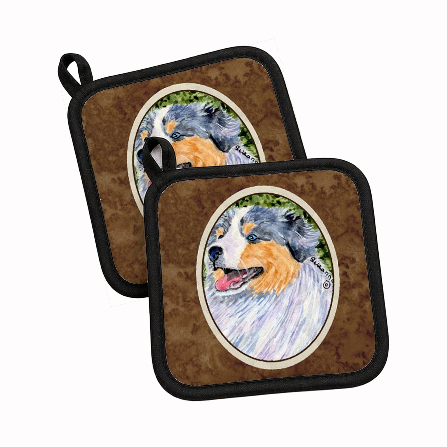 Australian Shepherd Pot Holder Set of 2 Heat Resistant Quilted Hot Pads 7.5 x 7.5 Inch, Insulated Kitchen Trivets for Cooking & Baking