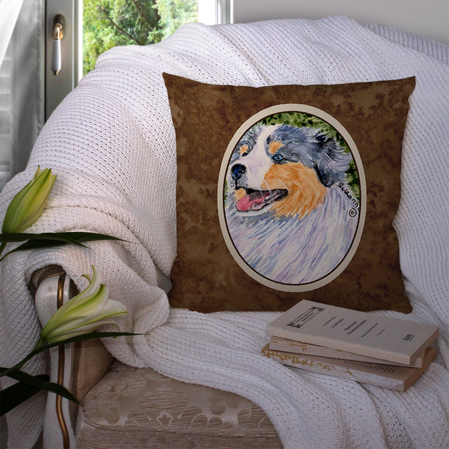 Australian Shepherd Decorative Throw Pillow 14x14 Indoor Outdoor Accent Cushion, Fabric Cover with Insert for Sofa, Bed, Porch & Living Room