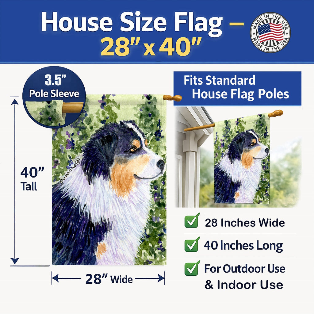 Australian Shepherd House Flag 28x40 Porch Sleeve Pole Decorative Outside Yard Banner Artwork Wall Hanging, Polyester