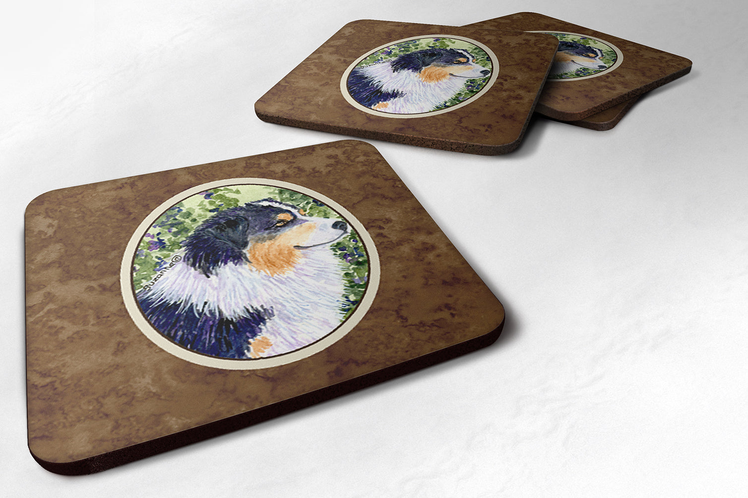 Australian Shepherd Foam Coasters Set of 4 Cup Coasters for Indoor Outdoor, Tabletop Protection, Anti Slip, Mouse pad Material