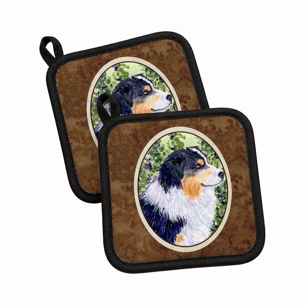 Australian Shepherd Pot Holder Set of 2 Heat Resistant Quilted Hot Pads 7.5 x 7.5 Inch, Insulated Kitchen Trivets for Cooking & Baking