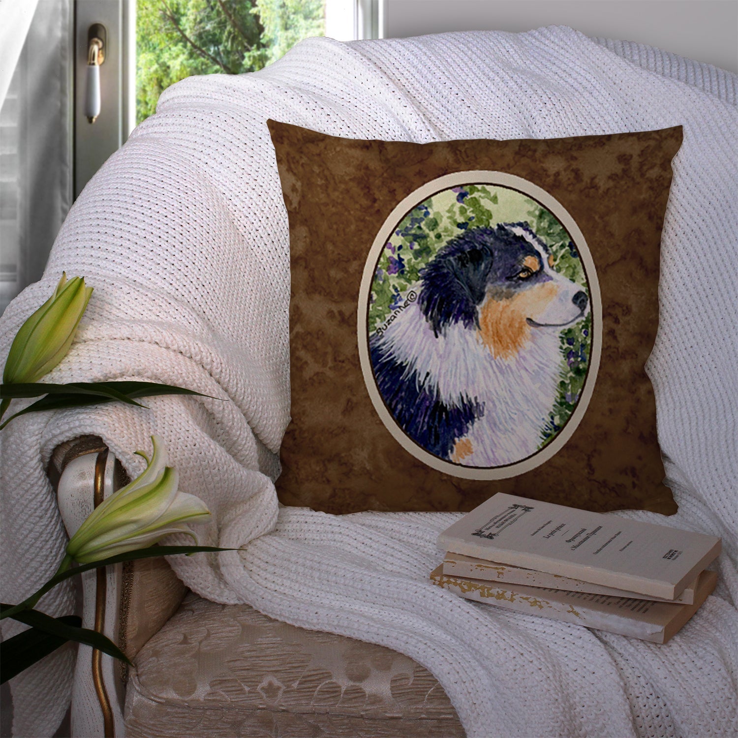 Australian Shepherd Decorative Throw Pillow 14x14 Indoor Outdoor Accent Cushion, Fabric Cover with Insert for Sofa, Bed, Porch & Living Room