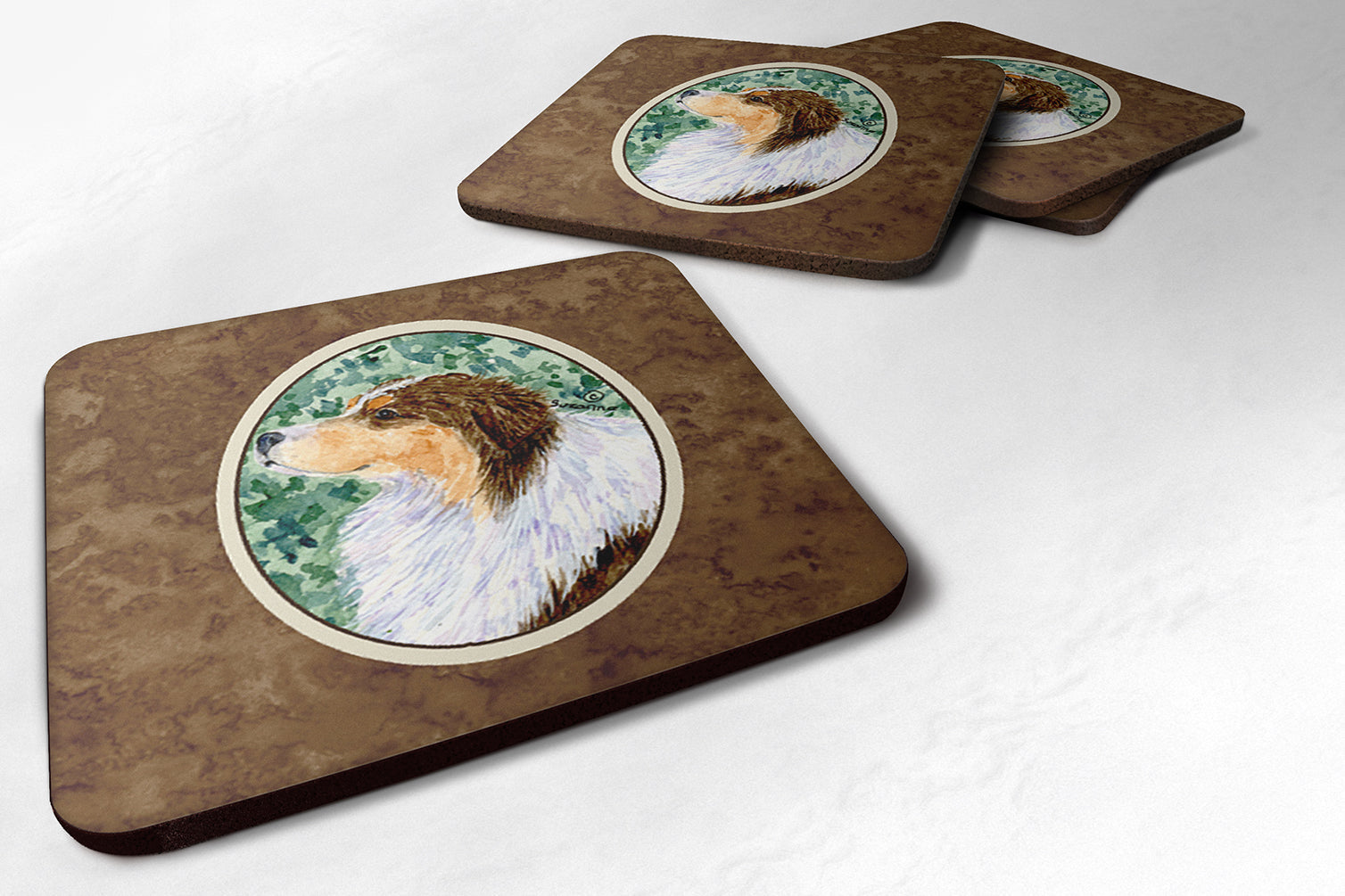 Australian Shepherd Foam Coasters Set of 4 Cup Coasters for Indoor Outdoor, Tabletop Protection, Anti Slip, Mouse pad Material