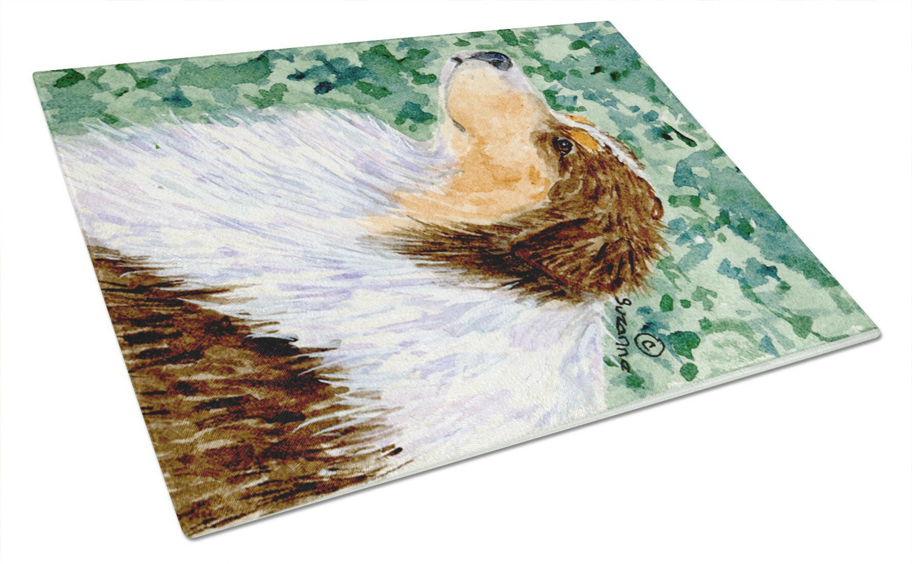 Australian Shepherd Cutting Board Tempered Glass Kitchen Cutting Surface, Heat Resistant Chopping, Non-Slip Feet, Food Prep & Serving