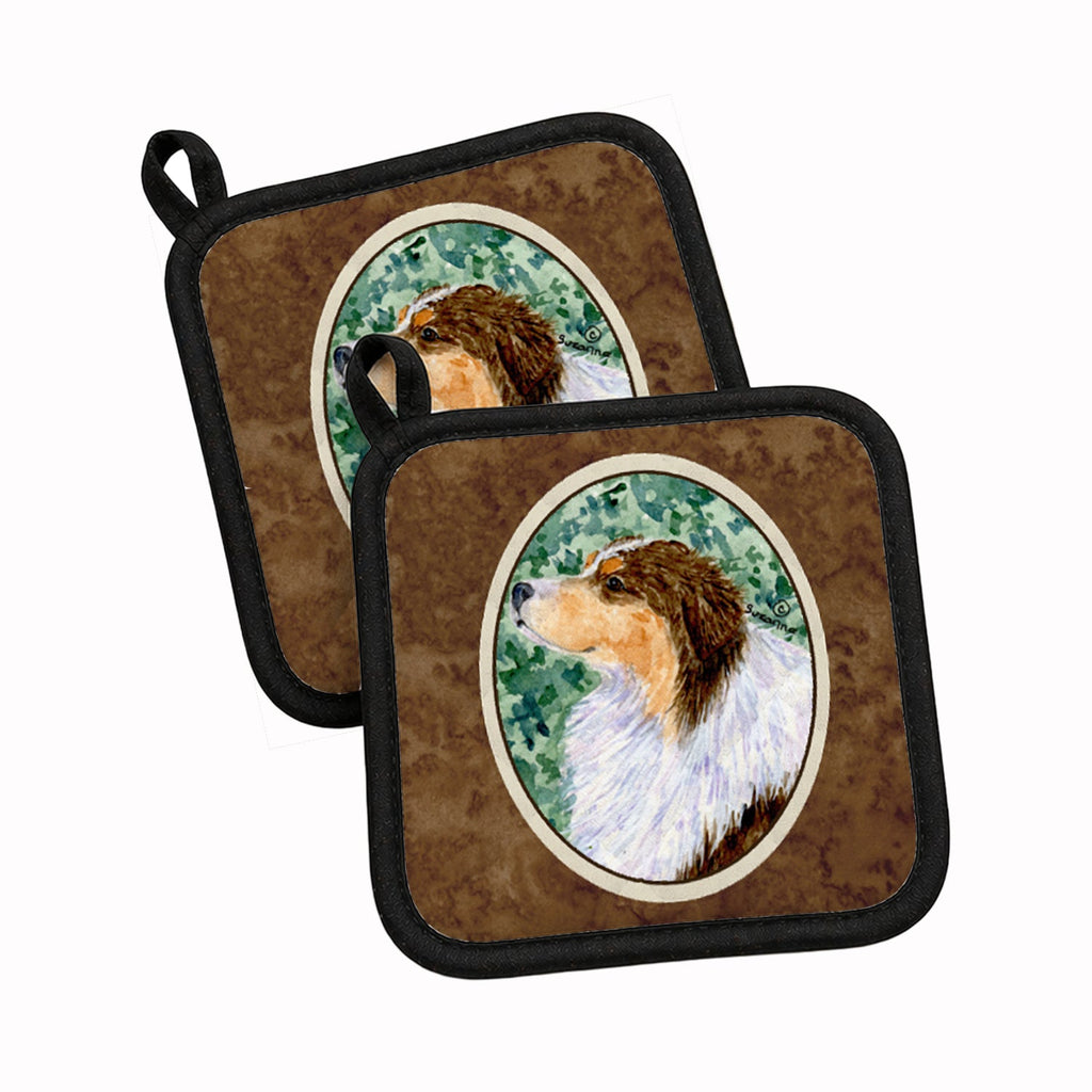 Australian Shepherd Pot Holder Set of 2 Heat Resistant Quilted Hot Pads 7.5 x 7.5 Inch, Insulated Kitchen Trivets for Cooking & Baking