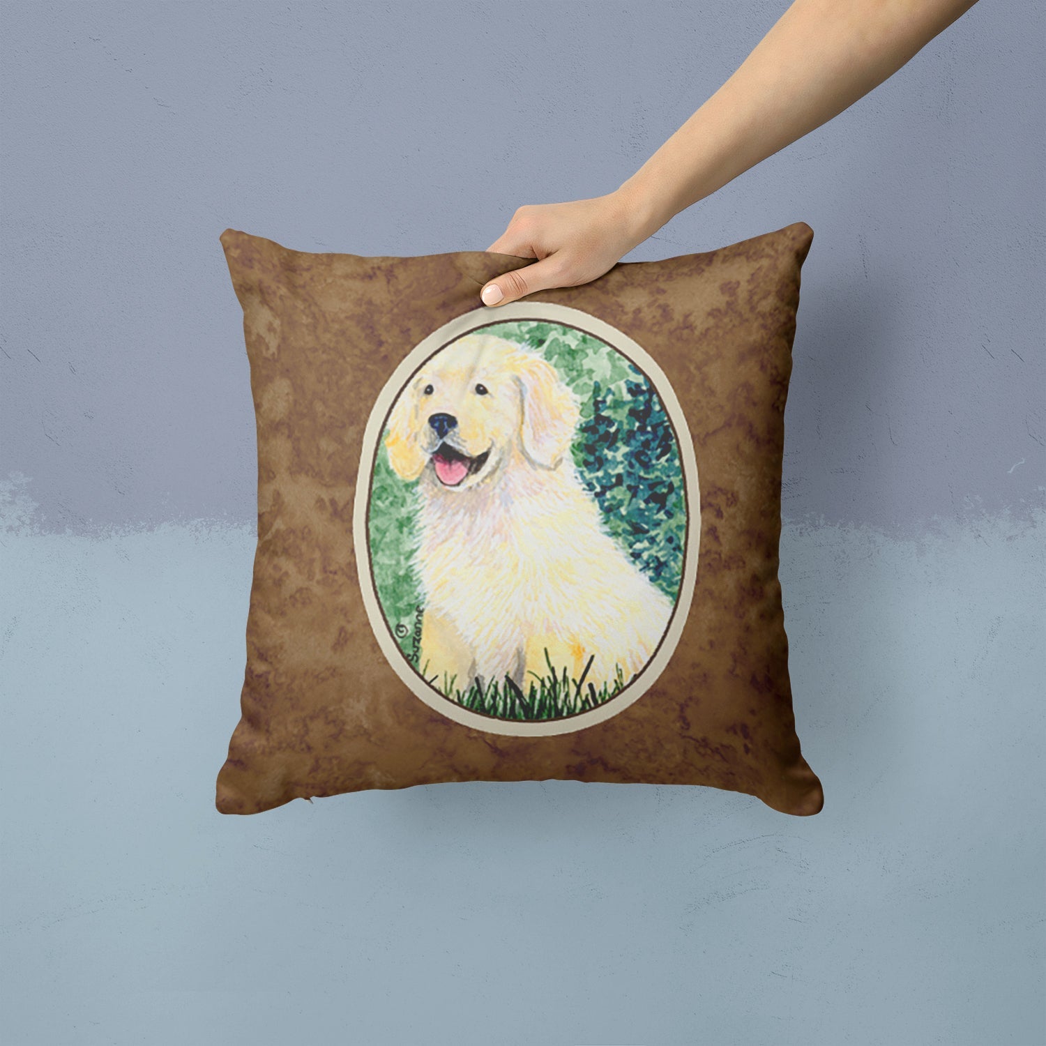 Golden Retriever Decorative Throw Pillow 14x14 Indoor Outdoor Accent Cushion, Fabric Cover with Insert for Sofa, Bed, Porch & Living Room