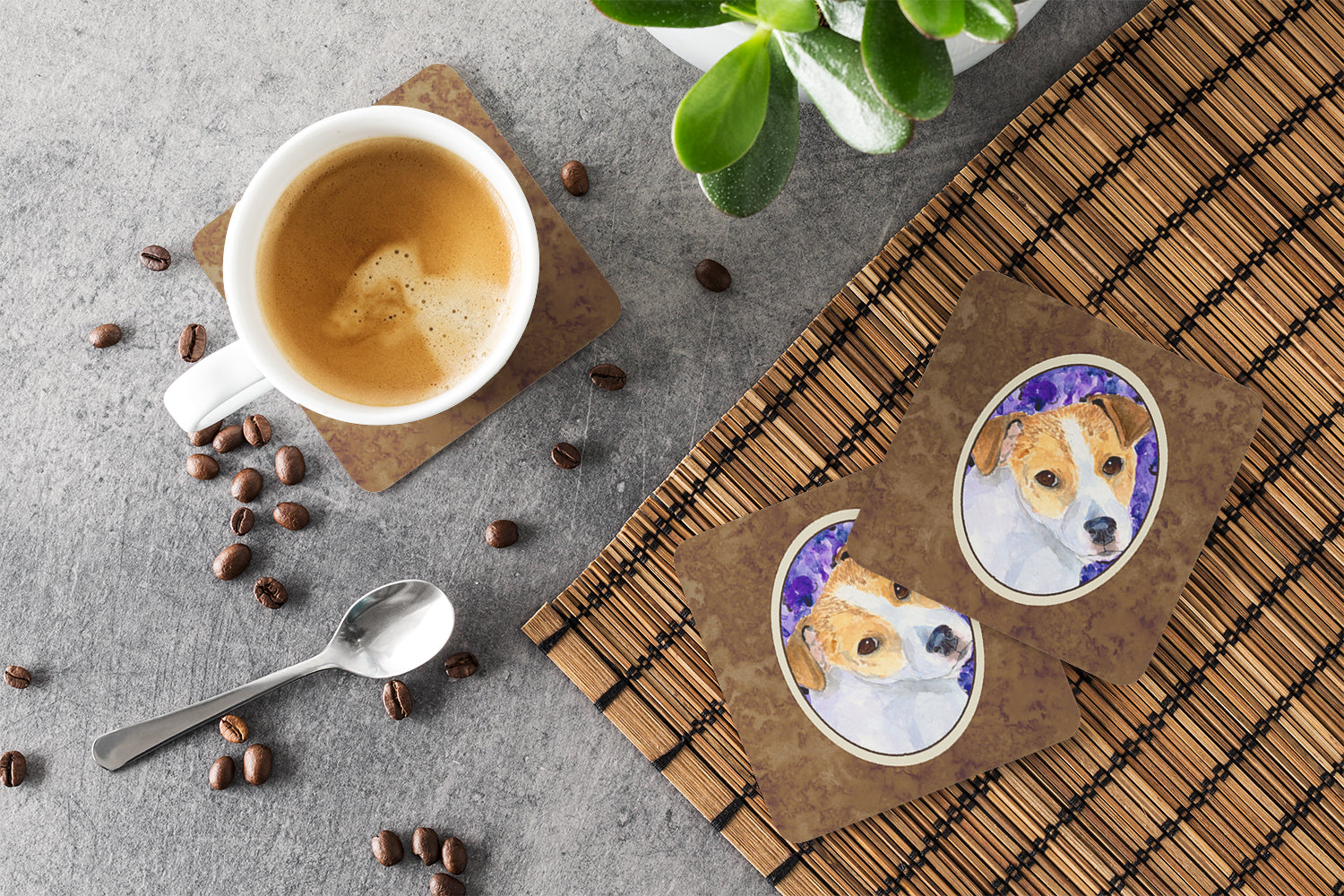 Jack Russell Terrier Foam Coasters Set of 4 Cup Coasters for Indoor Outdoor, Tabletop Protection, Anti Slip, Mouse pad Material