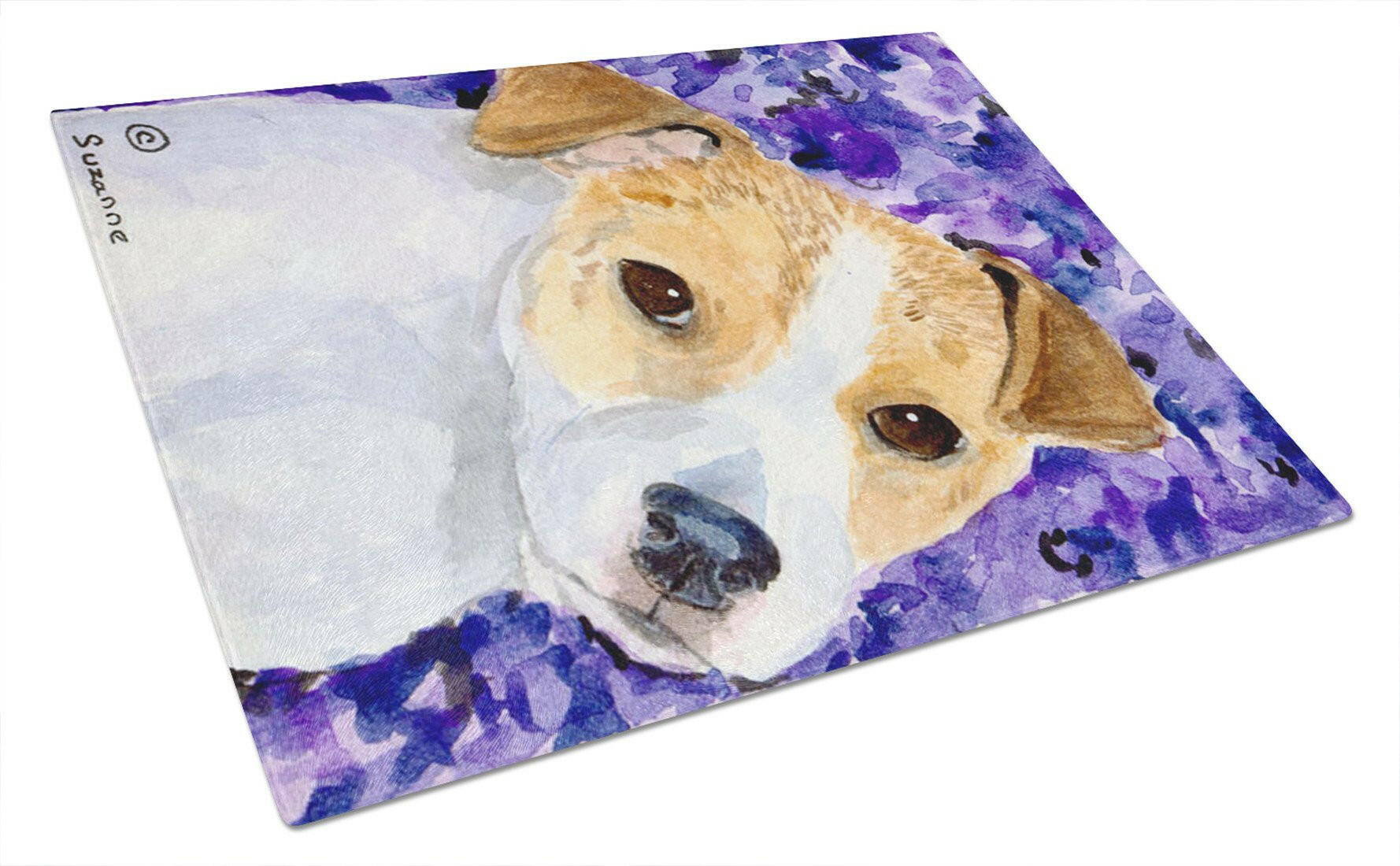 Jack Russell Terrier Cutting Board Tempered Glass Kitchen Cutting Surface, Heat Resistant Chopping, Non-Slip Feet, Food Prep & Serving