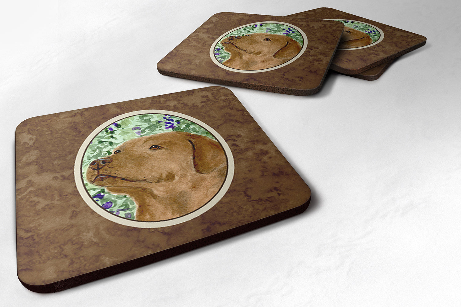 Chocolate Labrador Foam Coasters Set of 4 Cup Coasters for Indoor Outdoor, Tabletop Protection, Anti Slip, Mouse pad Material
