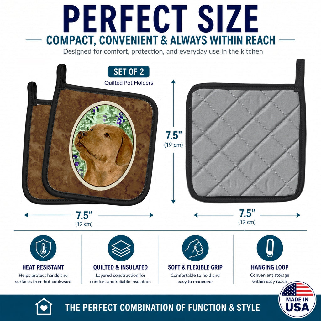 Chocolate Labrador Pot Holder Set of 2 Heat Resistant Quilted Hot Pads 7.5 x 7.5 Inch, Insulated Kitchen Trivets for Cooking & Baking