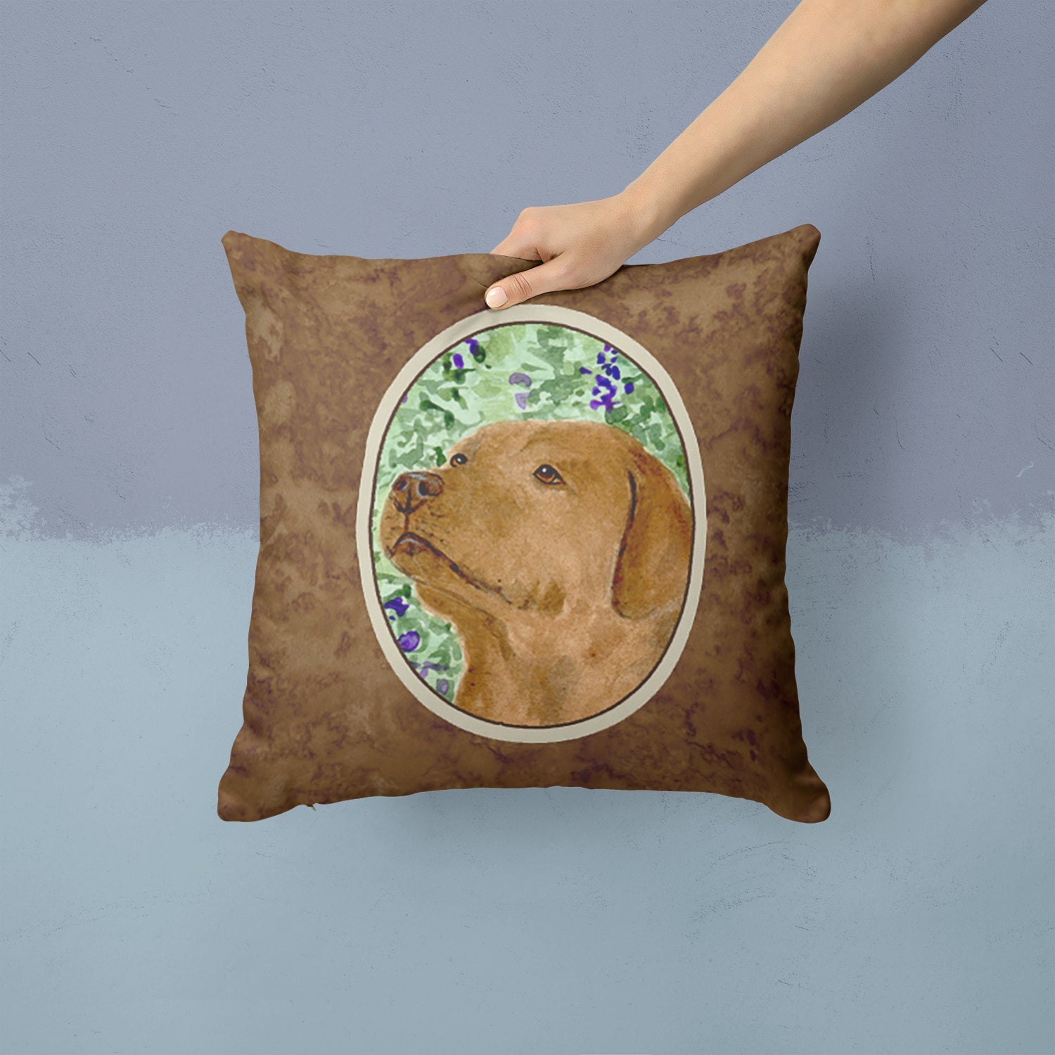 Chocolate Labrador Decorative Throw Pillow 14x14 Indoor Outdoor Accent Cushion, Fabric Cover with Insert for Sofa, Bed, Porch & Living Room
