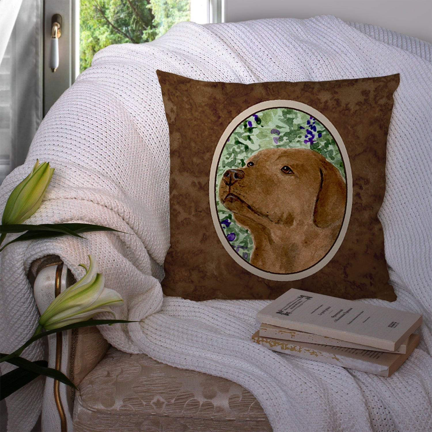 Chocolate Labrador Decorative Throw Pillow 14x14 Indoor Outdoor Accent Cushion, Fabric Cover with Insert for Sofa, Bed, Porch & Living Room