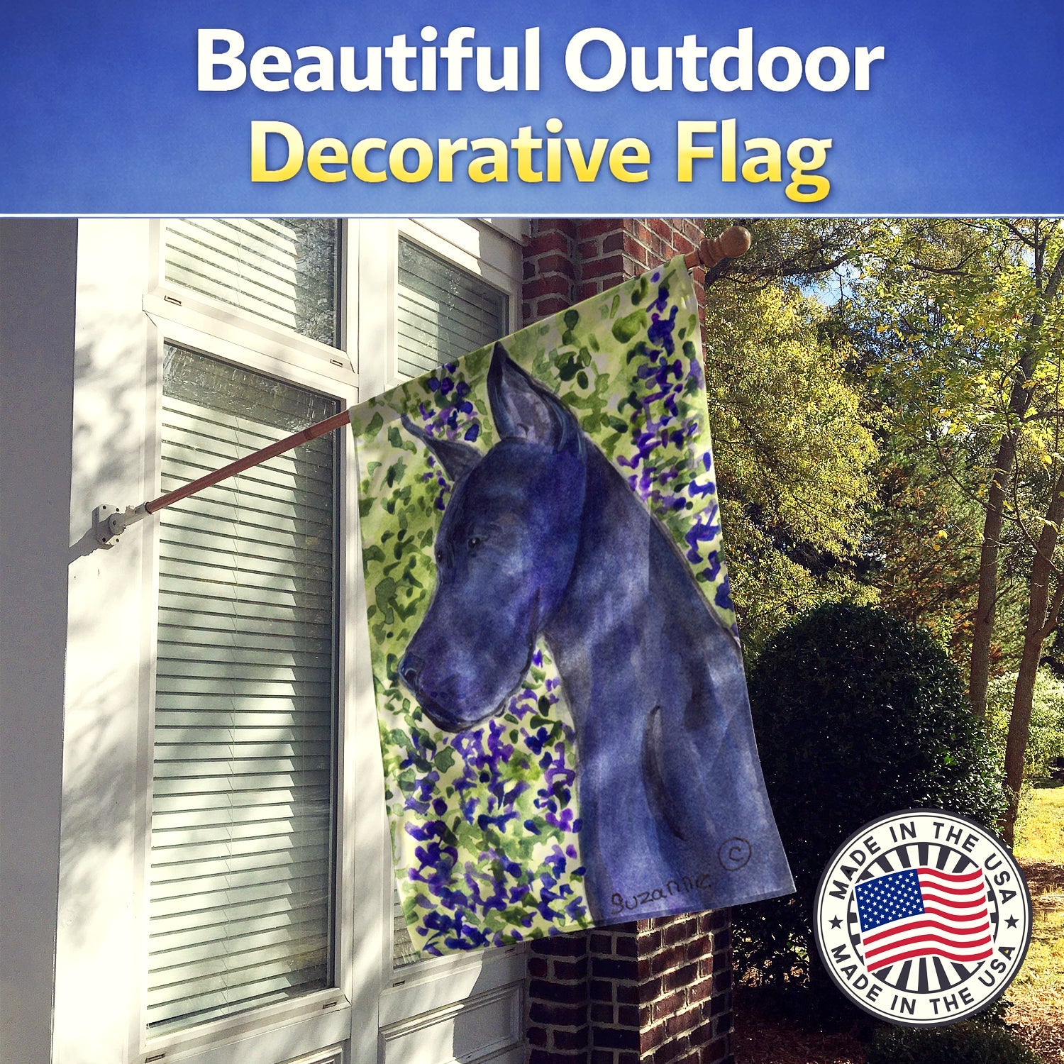 Great Dane House Flag 28x40 Porch Sleeve Pole Decorative Outside Yard Banner Artwork Wall Hanging, Polyester
