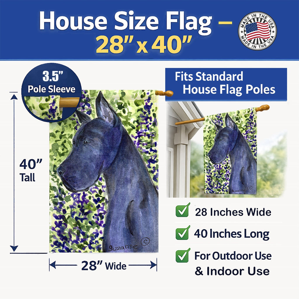 Great Dane House Flag 28x40 Porch Sleeve Pole Decorative Outside Yard Banner Artwork Wall Hanging, Polyester