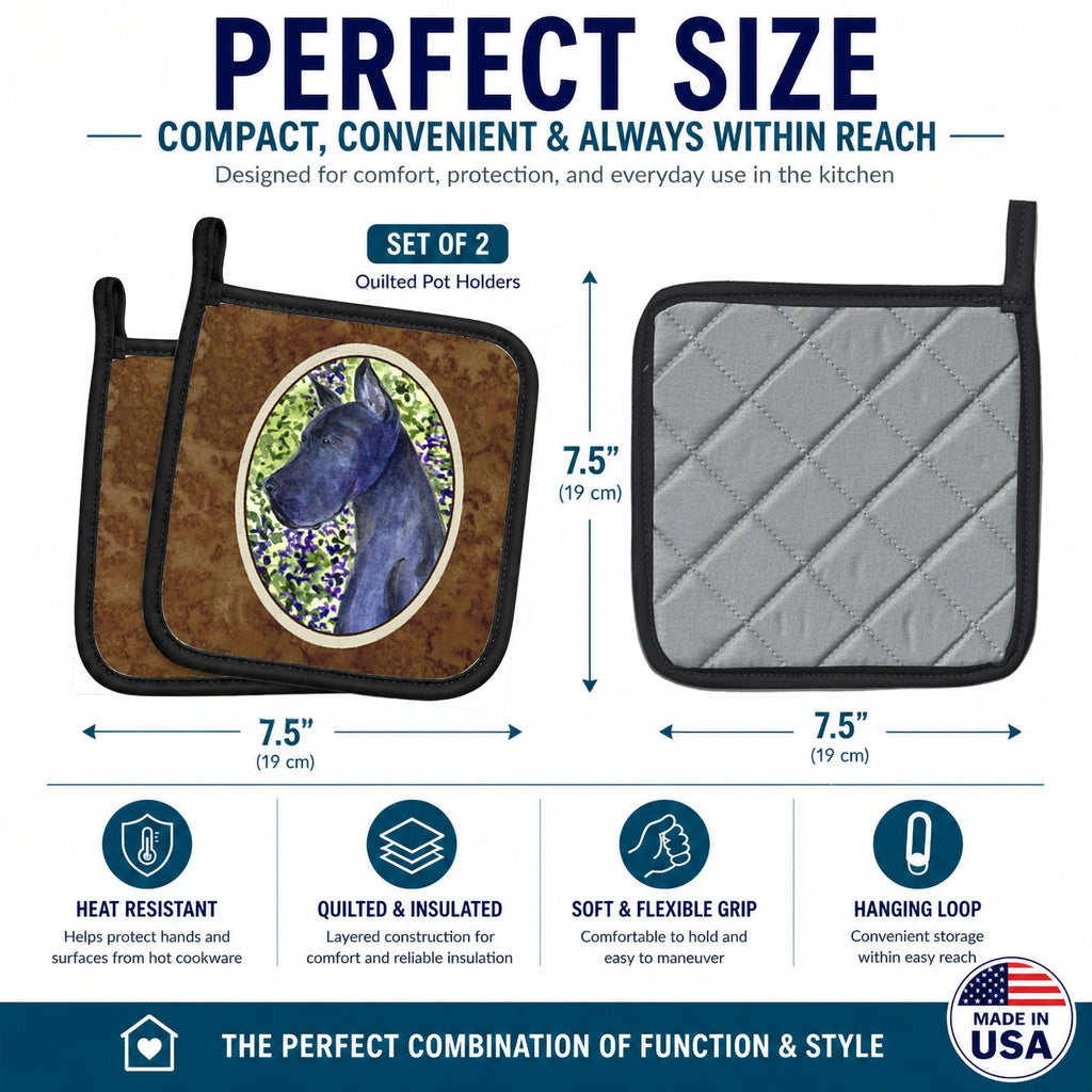 Great Dane Pot Holder Set of 2 Heat Resistant Quilted Hot Pads 7.5 x 7.5 Inch, Insulated Kitchen Trivets for Cooking & Baking