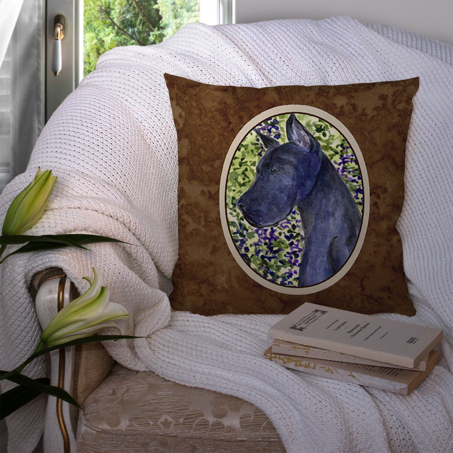 Great Dane Decorative Throw Pillow 14x14 Indoor Outdoor Accent Cushion, Fabric Cover with Insert for Sofa, Bed, Porch & Living Room