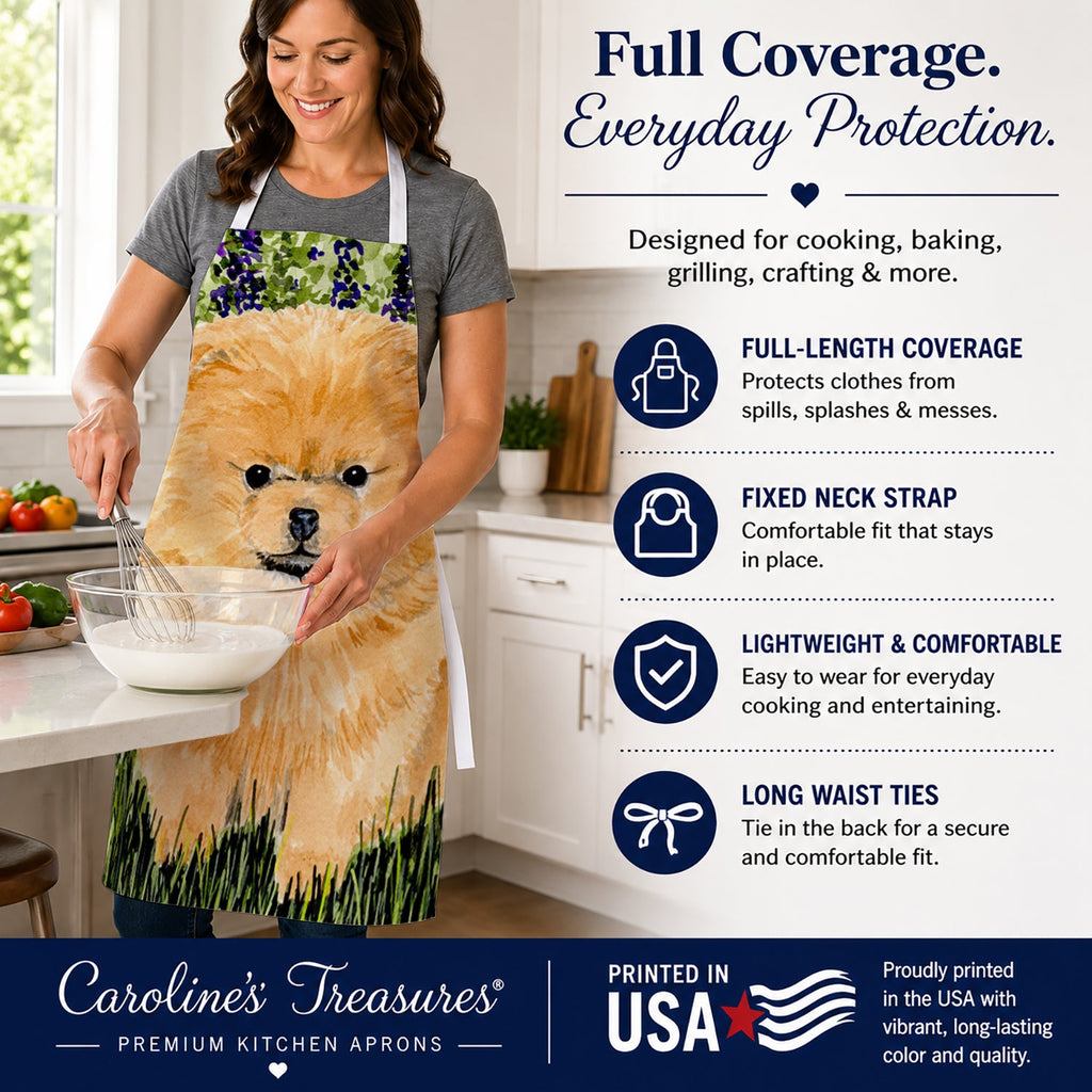 Pomeranian Apron Cooking Kitchen Server Baking Crafts Gardening for Adult Women Men, Unisex, Large, Multicolor