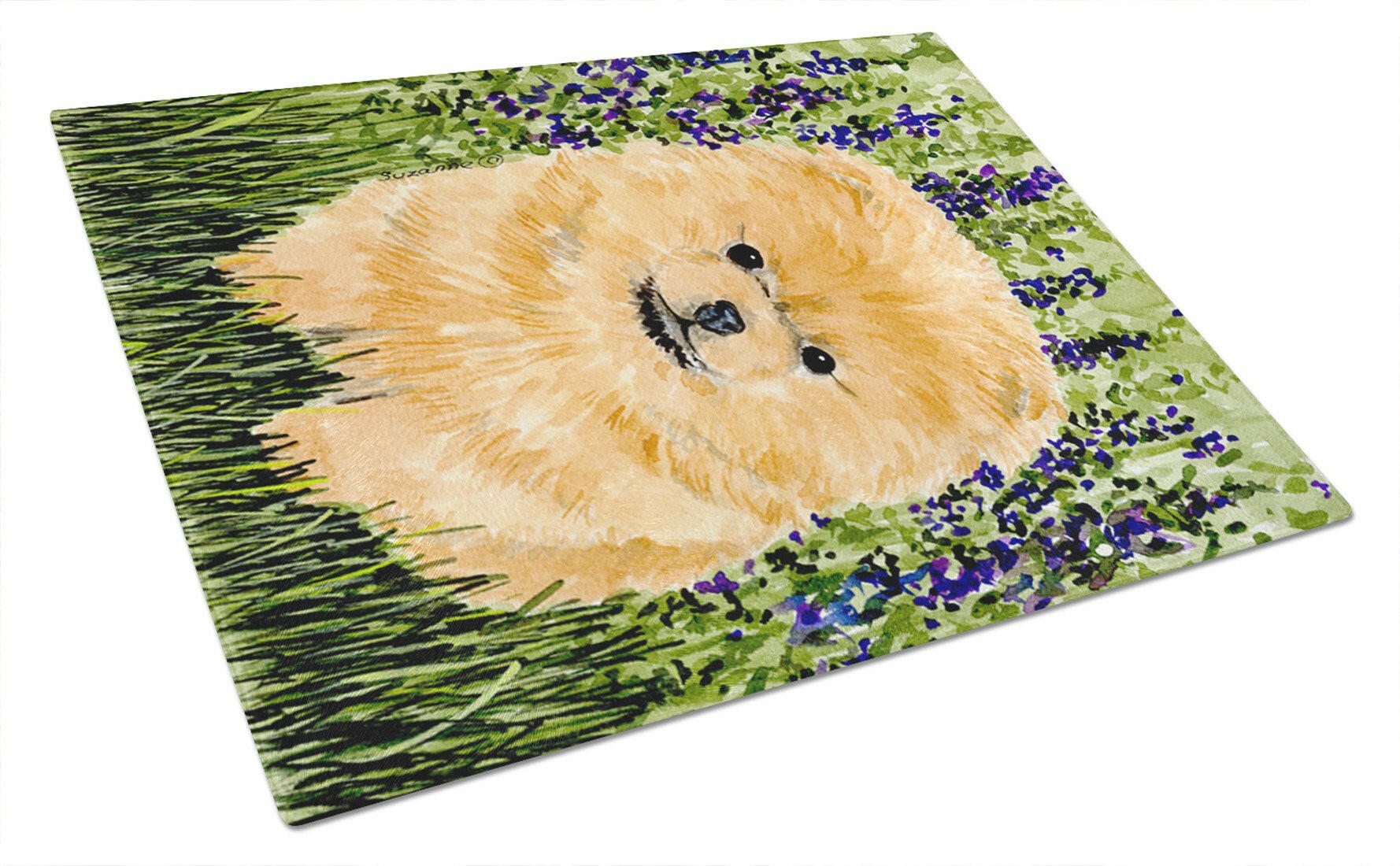 Pomeranian Cutting Board Tempered Glass Kitchen Cutting Surface, Heat Resistant Chopping, Non-Slip Feet, Food Prep & Serving