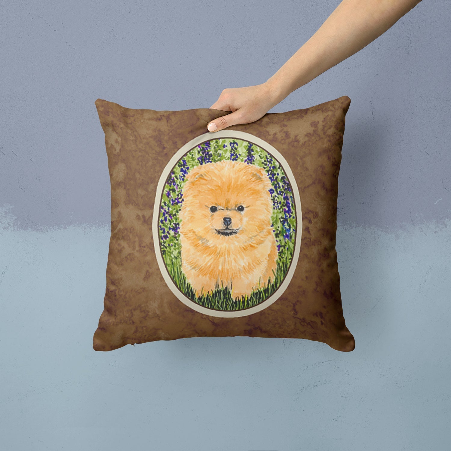 Pomeranian Decorative Throw Pillow 14x14 Indoor Outdoor Accent Cushion, Fabric Cover with Insert for Sofa, Bed, Porch & Living Room