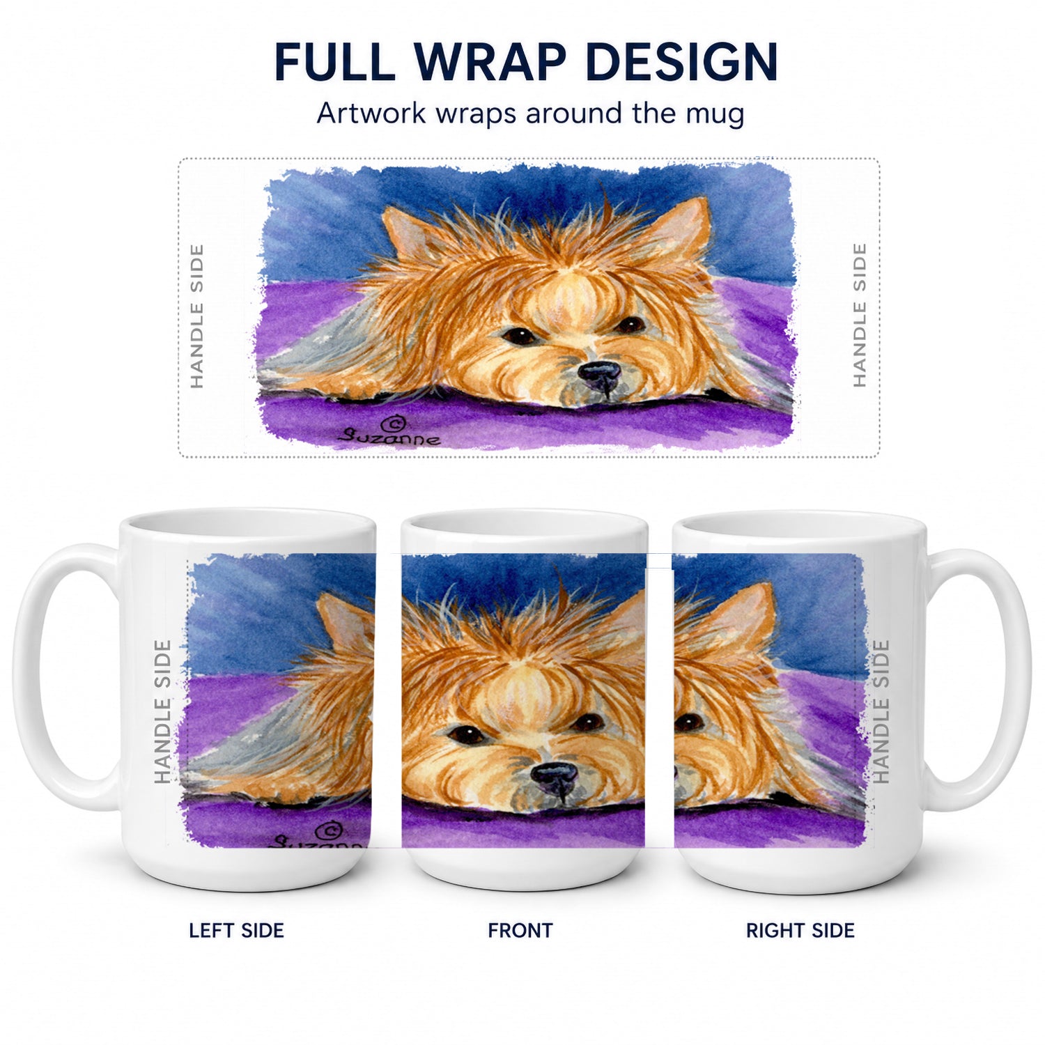 Yorkie Ceramic Coffee Mug 15 oz Decorative Large C Handle Mug Cup for Tea, Cocoa Hot Chocolate
