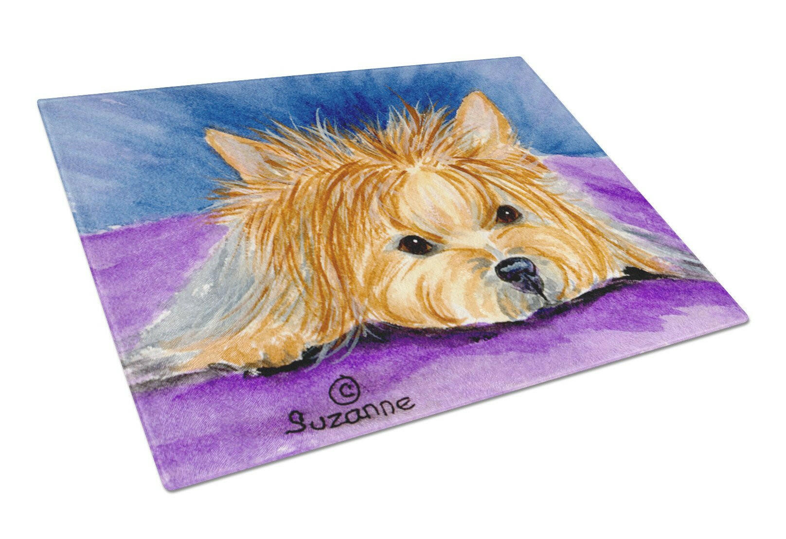 Yorkie Cutting Board Tempered Glass Kitchen Cutting Surface, Heat Resistant Chopping, Non-Slip Feet, Food Prep & Serving