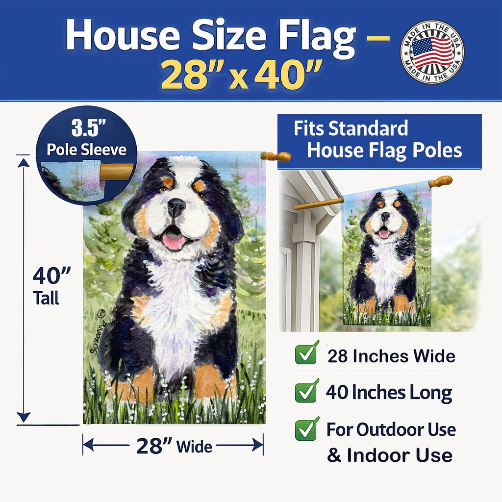 Bernese Mountain Dog House Flag 28x40 Porch Sleeve Pole Decorative Outside Yard Banner Artwork Wall Hanging, Polyester