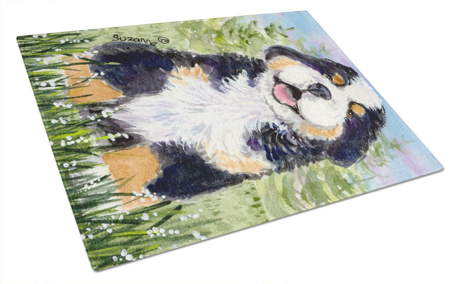 Bernese Mountain Dog Cutting Board Tempered Glass Kitchen Cutting Surface, Heat Resistant Chopping, Non-Slip Feet, Food Prep & Serving