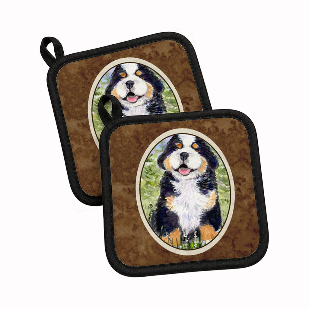 Bernese Mountain Dog Pot Holder Set of 2 Heat Resistant Quilted Hot Pads 7.5 x 7.5 Inch, Insulated Kitchen Trivets for Cooking & Baking