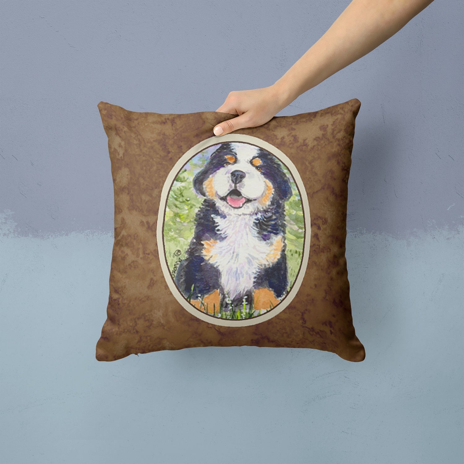 Bernese Mountain Dog Decorative Throw Pillow 14x14 Indoor Outdoor Accent Cushion, Fabric Cover with Insert for Sofa, Bed, Porch & Living Room