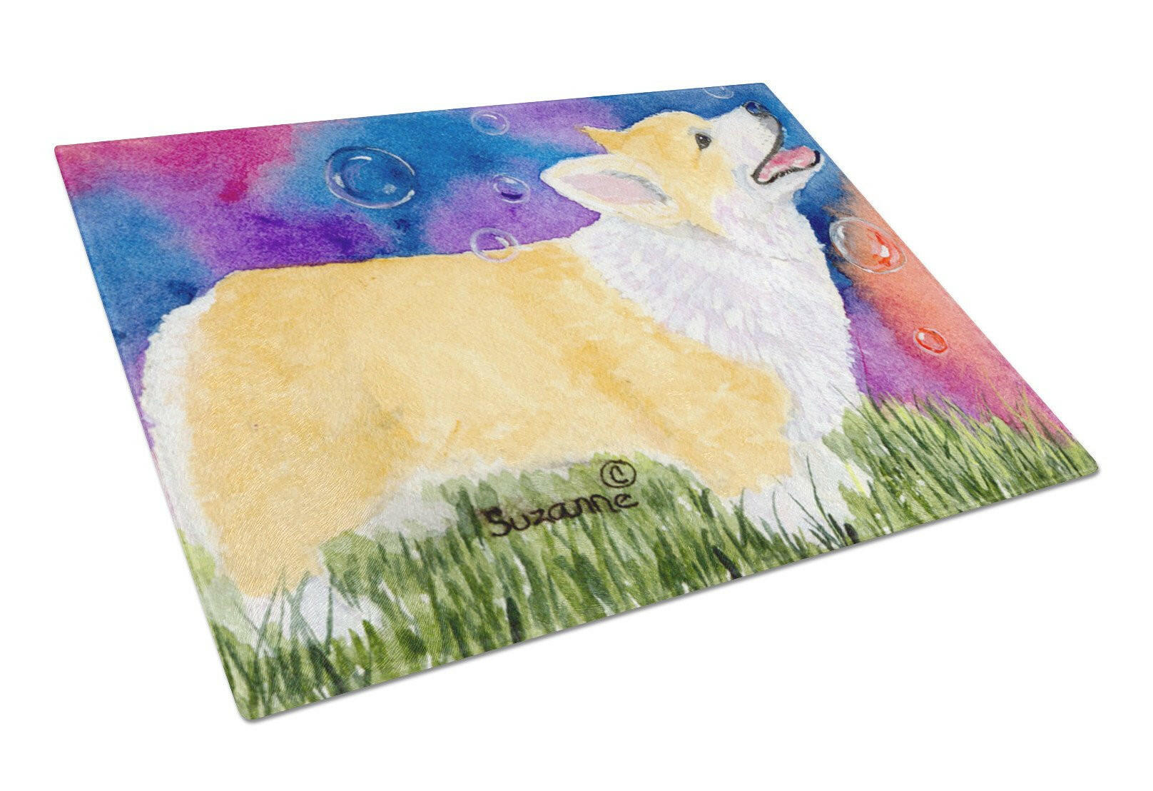 Corgi Cutting Board Tempered Glass Kitchen Cutting Surface, Heat Resistant Chopping, Non-Slip Feet, Food Prep & Serving